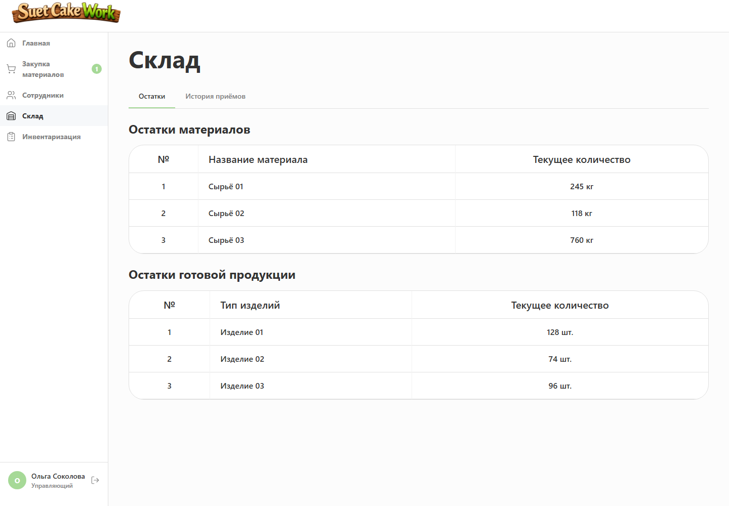 Inventory in the manager interface