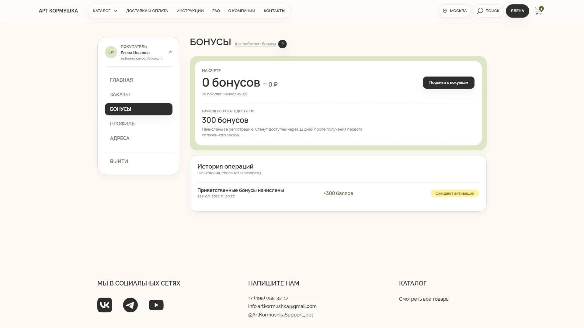 Balance and transaction history — Desktop